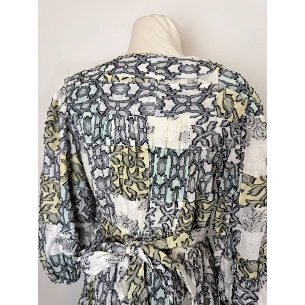 Anthropologie Medium Textured Midi Dress Patchwork Tiered wrap Boho - Picture 8 of 13